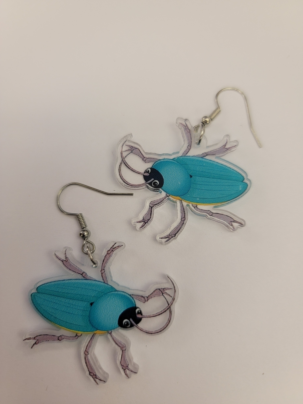 Blue Beetle Dangle Earrings - Cute Bug Earrings